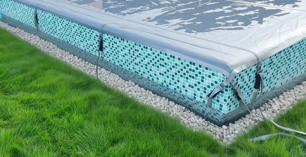 Покрывало для бассейна под снегом — защита зимой в Коломне